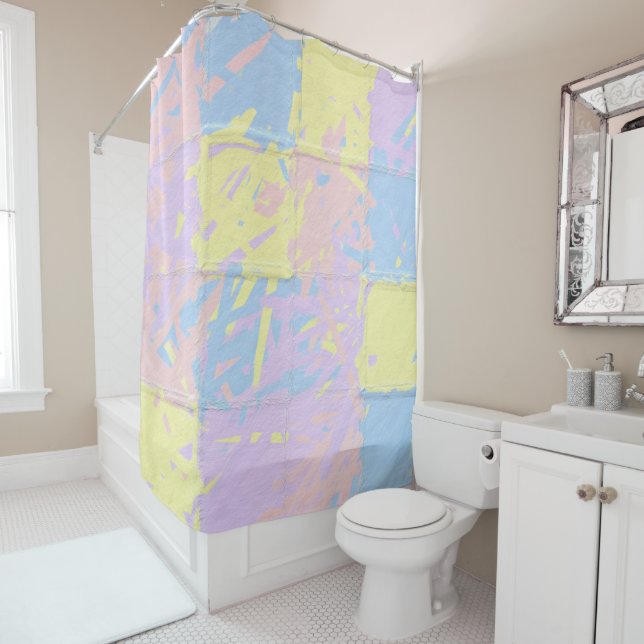 Pastel Spring Colours Paint Splatter Shower Curtain (In Situ)
