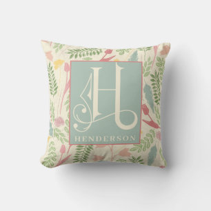 Pastel Spring Colours Scroll Typorgraphy Monogram Cushion