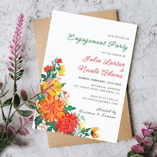 Pastel Spring Dahlia Flowers Engagement Party Invitation (Creator Uploaded)