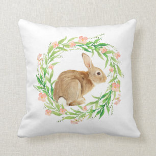 Pastel Spring Easter Bunny Wreath Cushion