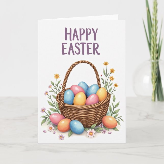 Pastel Spring Eggs Basket Card (Front)