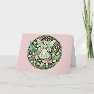 Pastel Spring Fairy Fungi and Lily of the Valley  Card