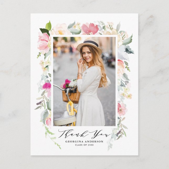Pastel Spring Floral Blooms Graduation Thank You Postcard (Front)