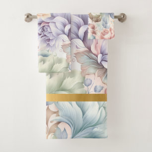 PASTEL SPRING FLORAL GOLD BATHROOM TOWEL SET