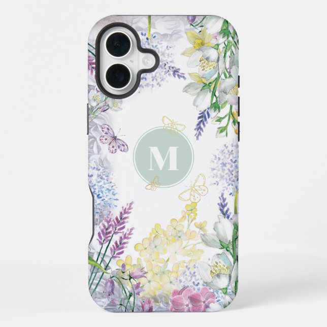 Pastel Spring Floral Monogram iPhone Case (Back)