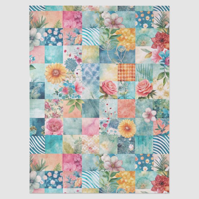 Pastel Spring Floral Patchwork Decoupage Paper (Front)