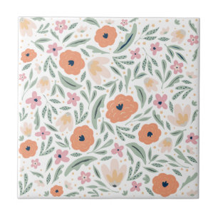 Pastel Spring Floral Pattern Ceramic Tile