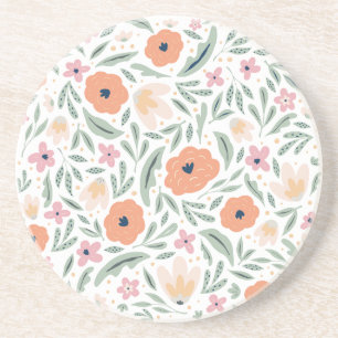 Pastel Spring Floral Pattern Coaster