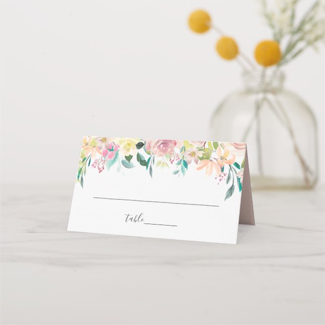 Pastel Spring Floral Wedding Place Card (Front)
