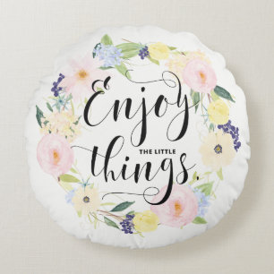 Pastel Spring Floral Wreath Enjoy Whimsical Script Round Cushion