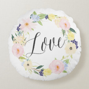 Pastel Spring Floral Wreath   Love Round Pillow