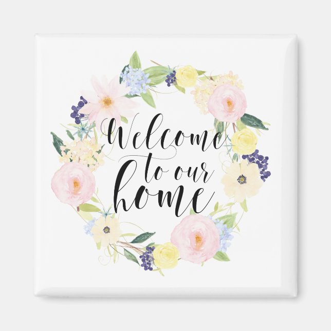 Pastel Spring Floral Wreath Welcome To Our Home Magnet (Front)
