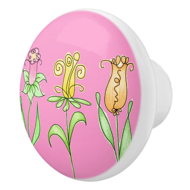 Pastel Spring Flowers Ceramic Knob (Right)