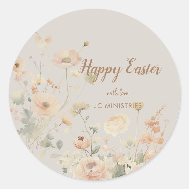 Pastel Spring Flowers Happy Easter Classic Round Sticker (Front)