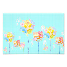 Pastel Spring Flowers on a Pale Aqua Background 