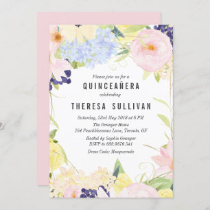 Pastel Spring Flowers Quinceañera Invitation
