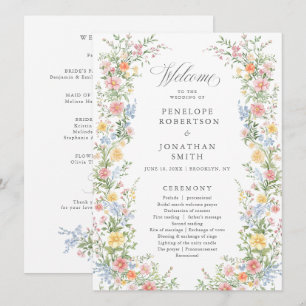 Pastel Spring Garden Floral Wedding Program card