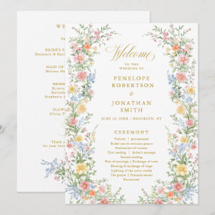 Pastel Spring Garden Floral Wedding Program card