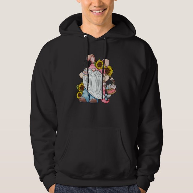 Pastel Spring Gnome With Sunflower Easter Eggs Bas Hoodie (Front)