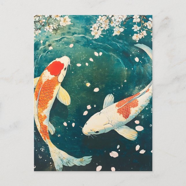 Pastel Spring Koi Blossom Holiday Postcard (Front)