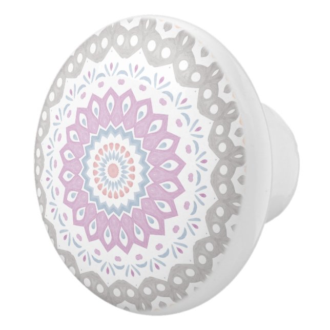 Pastel Spring Mandala Pattern in Soft Symmetry Ceramic Knob (Right)