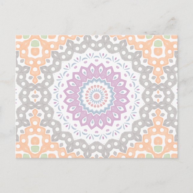 Pastel Spring Mandala Pattern in Soft Symmetry Postcard (Front)