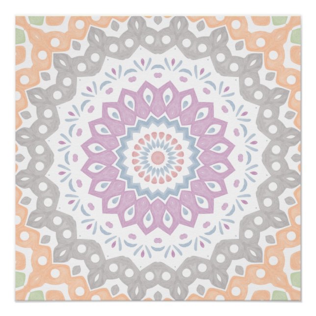 Pastel Spring Mandala Pattern in Soft Symmetry Poster (Front)