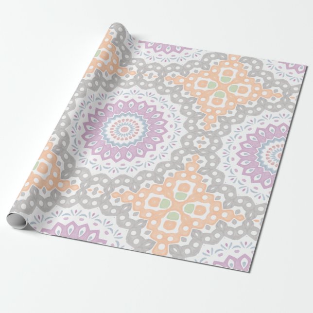 Pastel Spring Mandala Pattern in Soft Symmetry Wrapping Paper (Unrolled)