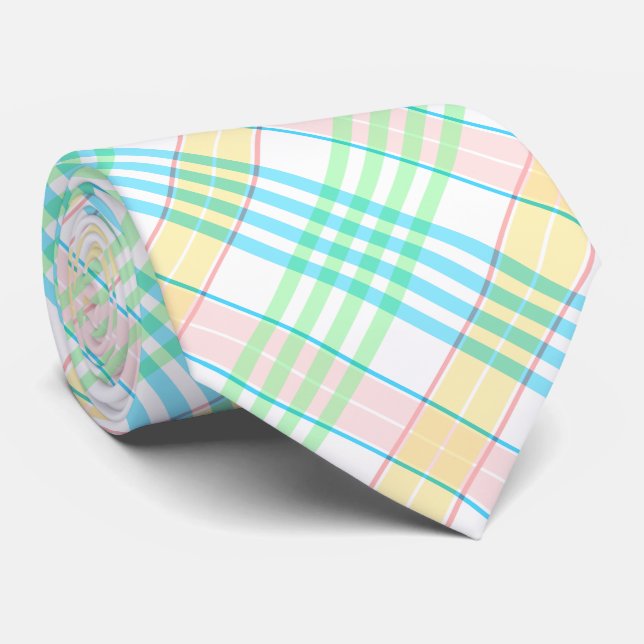 Pastel Spring Plaid Colour Mix Tie (Rolled)