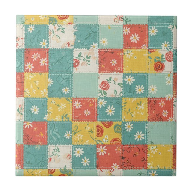 Pastel Spring Rose Pattern Ceramic Tile (Front)