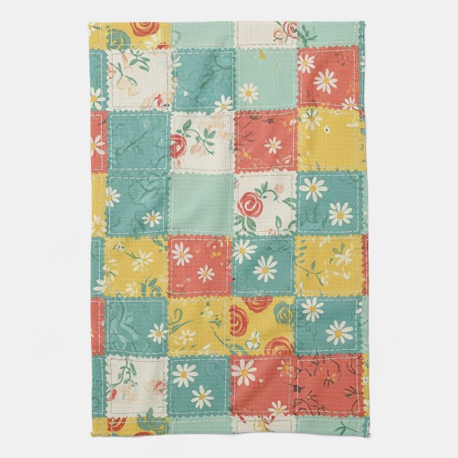 Pastel Spring Rose Pattern Tea Towel (Vertical)