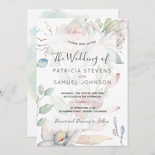 Pastel spring secret garden watercolor wedding invitation (Front/Back)