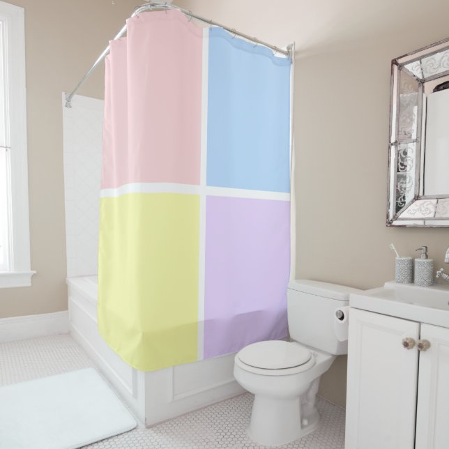Pastel Spring Squares Shower Curtain (In Situ)