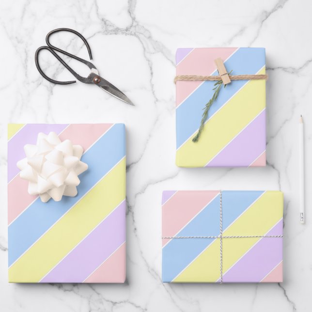 Pastel Spring Stripes  Wrapping Paper Sheet (Front)