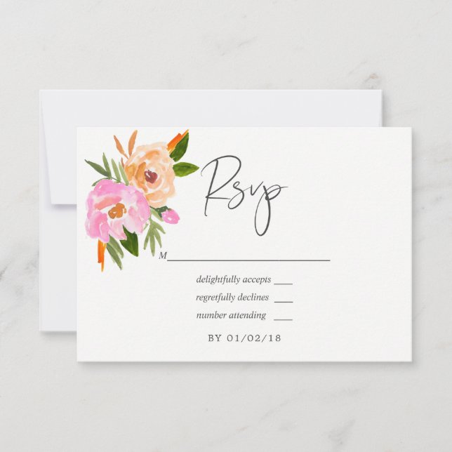 Pastel Spring Wedding Floral Wedding RSVP Card (Front)