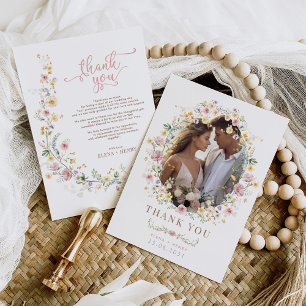 Pastel Spring Wildflower Garden Wedding Photo Thank You Card