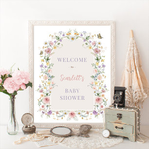 Pastel Spring Wildflowers Baby Shower Welcome Poster