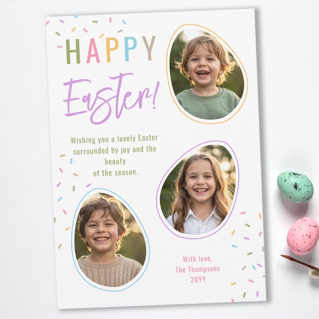 Pastel Sprinkles Easter Egg Photo Collage Easter Card (Creator Uploaded)