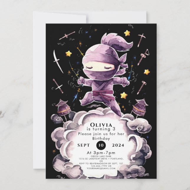 Pastel Spy Ninja Birthday Invitation (Front)