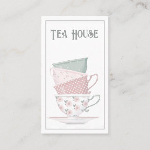 Pastel Stacked Teacups Business Card