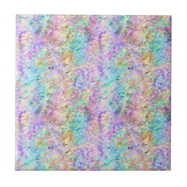 Pastel Stained Glass Rainbow Pattern Ceramic Tile (Front)