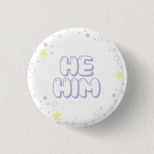 Pastel Star Confetti He Him Pronouns 3 Cm Round Badge