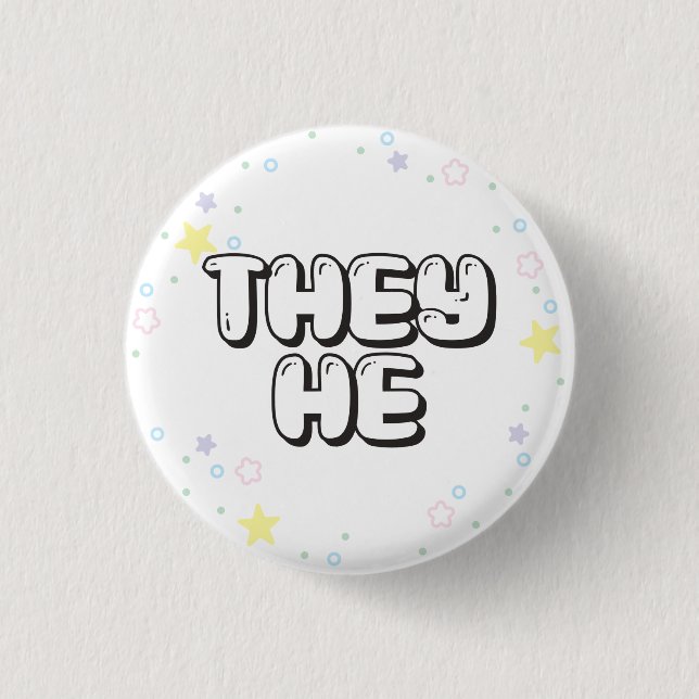 Pastel Star Confetti They/He Pronouns 3 Cm Round Badge (Front)