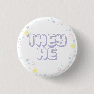 Pastel Star Confetti They He Pronouns 3 Cm Round Badge