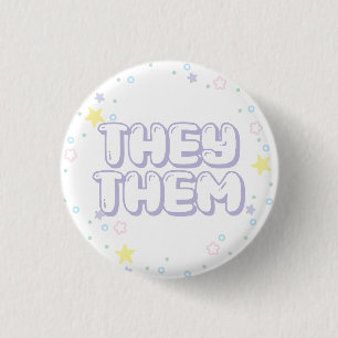 Pastel Star Confetti They Them Pronouns 3 Cm Round Badge