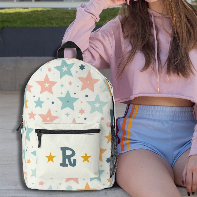 Pastel Star Pattern Personalised Monogram  Printed Backpack (Pastel Star Pattern Personalized Monogram Printed Backpack)