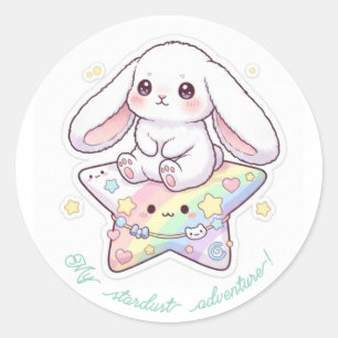 Pastel Star Rider Bunny - Dreamy Kawaii Celestial Classic Round Sticker