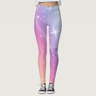Pastel Starry Sky Pink Purple Gradient Moon Galaxy Leggings