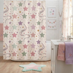 Pastel Stars and Glitter Kids Shower Curtain
