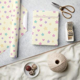 Pastel Stars and Hearts – Cute Soft Colour Wrapping Paper